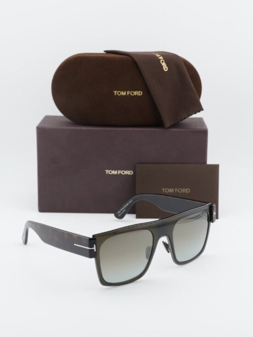 Tom Ford Edwin FT1073 51G Square Sunglasses - Green / Havana / Brown